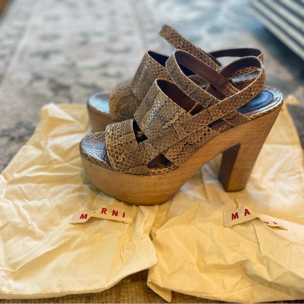 Marni “Zoccolo” sand color snakeskin platform wood sandals size 40/ size 9 - 9.5